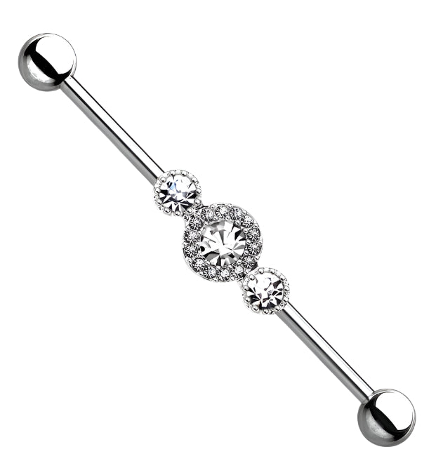 Triple Clear CZ Stainless Steel Industrial Barbell