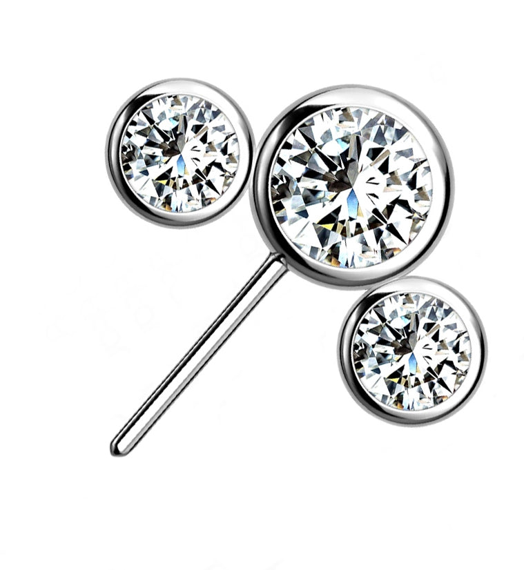 Triple Clear CZ Titanium Side Facing Threadless Top by Urban Body Jewelry