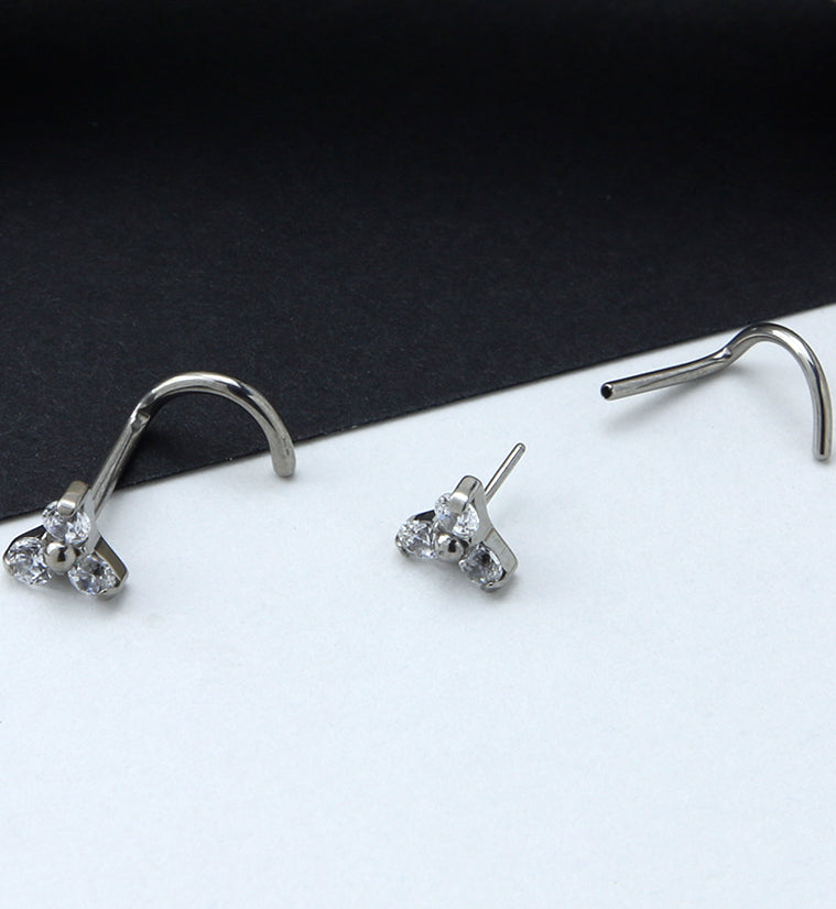 Triple CZ Titanium Threadless Nose Screw Ring