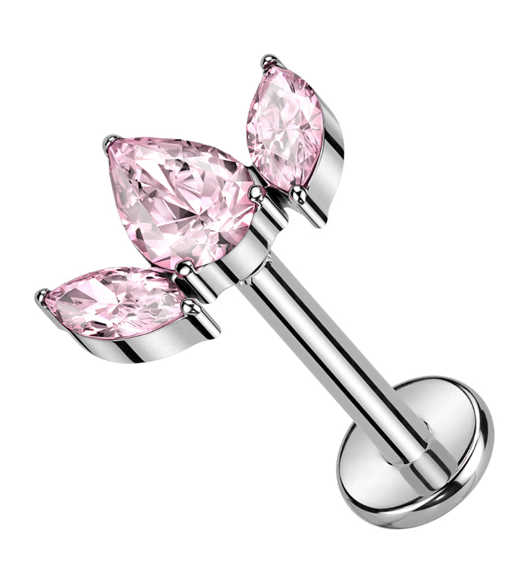 Triple Empress Pink CZ Titanium Internally Threaded Labret