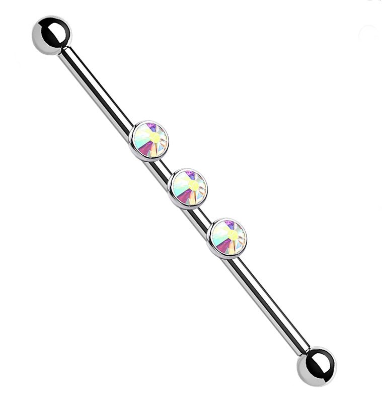 Triple Rainbow Aurora CZ Titanium Industrial Barbell