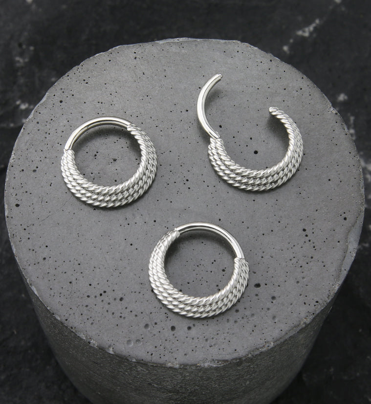 Triple Stacked Twist Stainless Steel Hinged Segment Ring