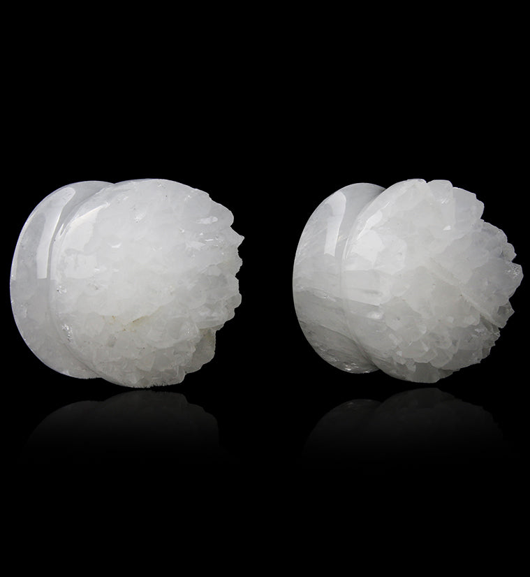 White Agate Druzy Stone Plugs