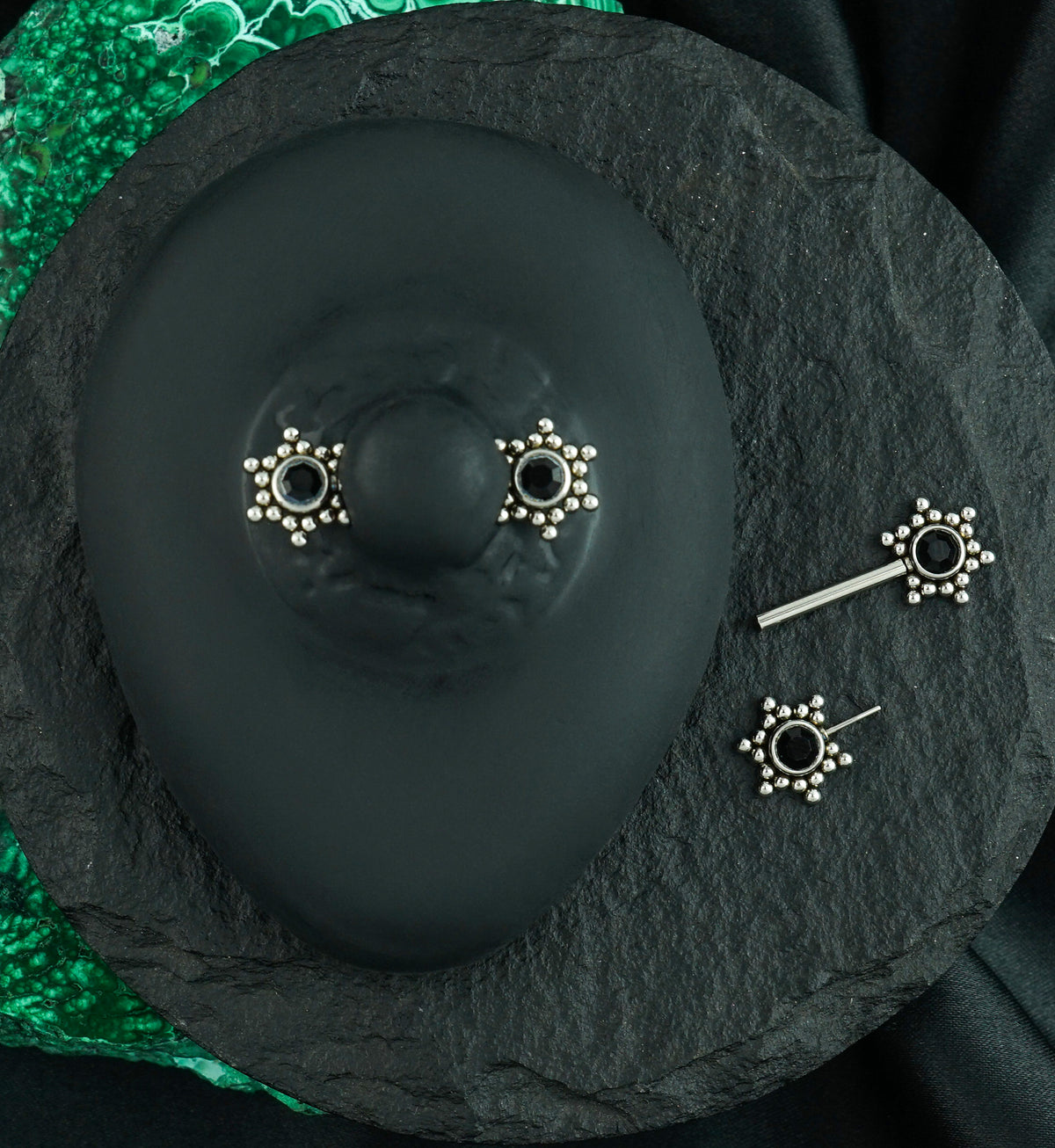 14G Black Hexad Threadless Nipple Ring Barbells