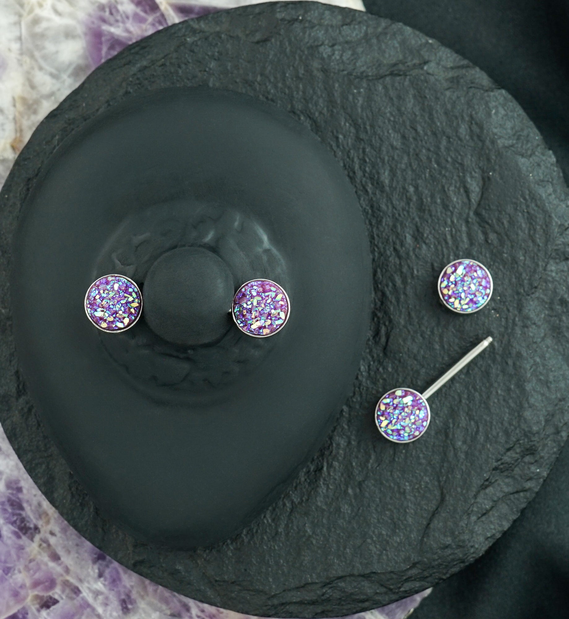 14G Blurple Druzy Nipple Ring Barbell