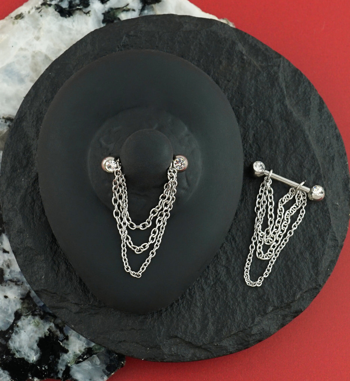 14G Chained Nipple Rings Barbell