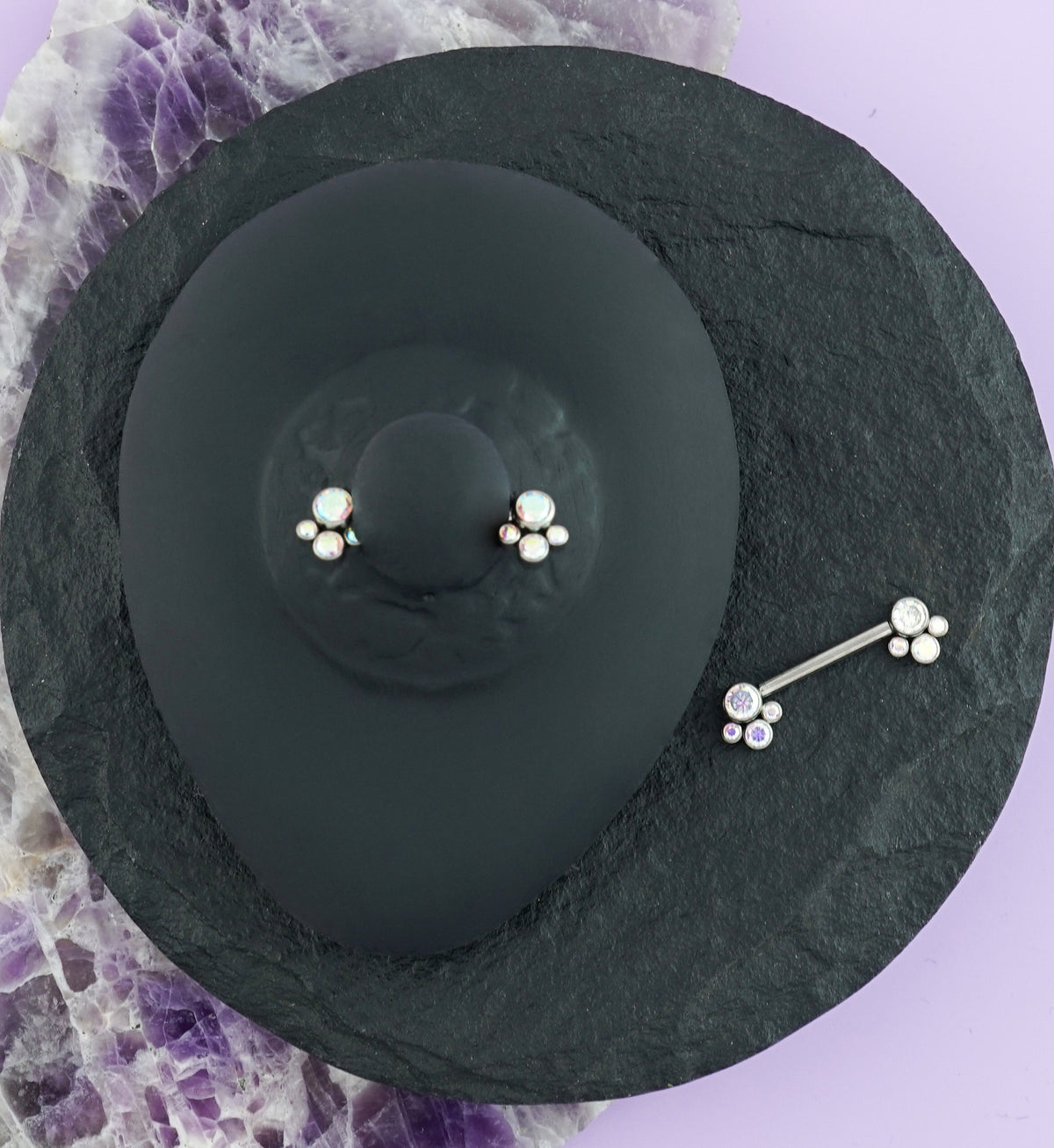 14G Cluster Rainbow Aurora CZ Titanium Nipple Ring Barbell