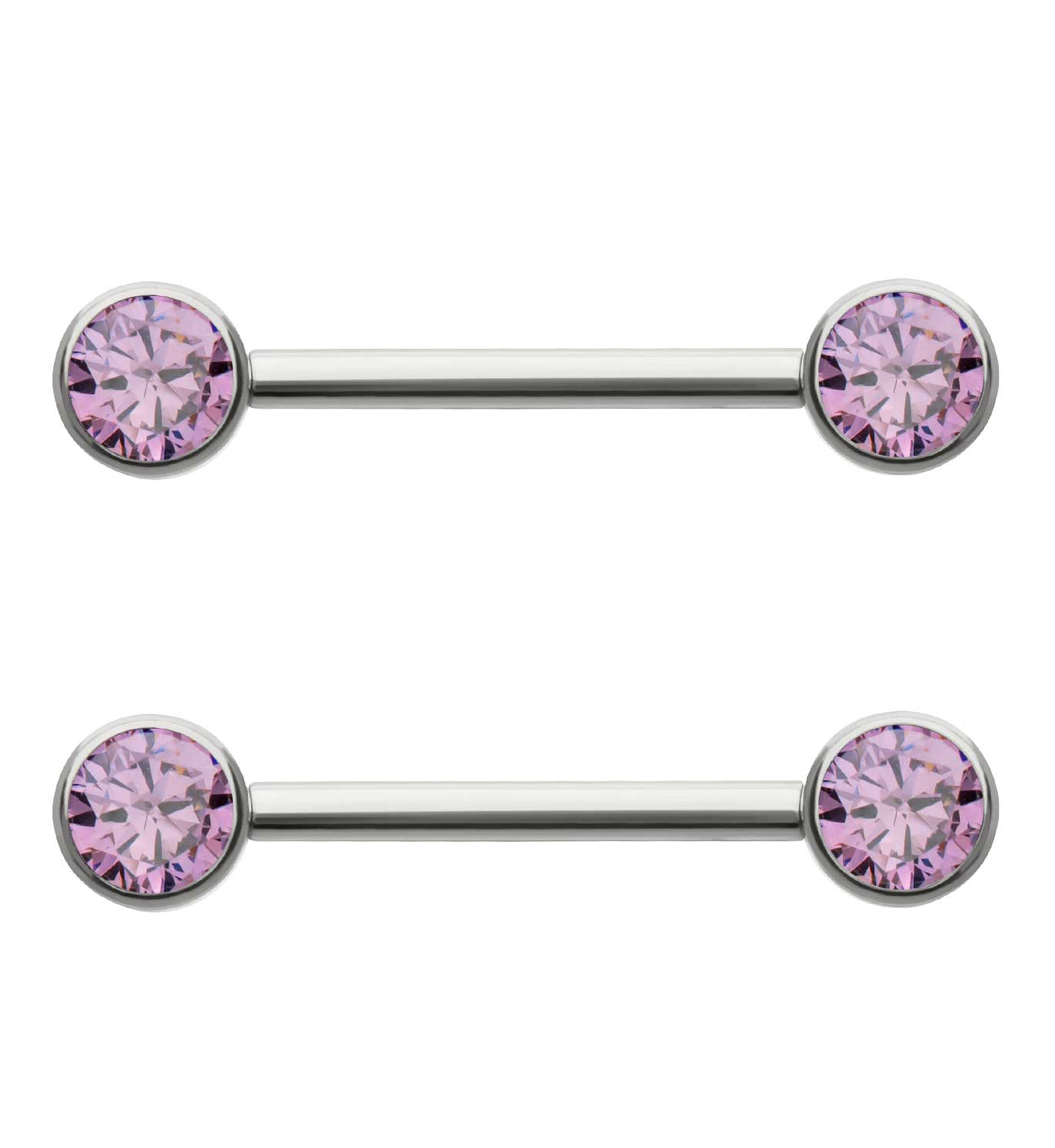 14G Double Amethyst CZ Titanium Internally Threaded Nipple Ring Barbell