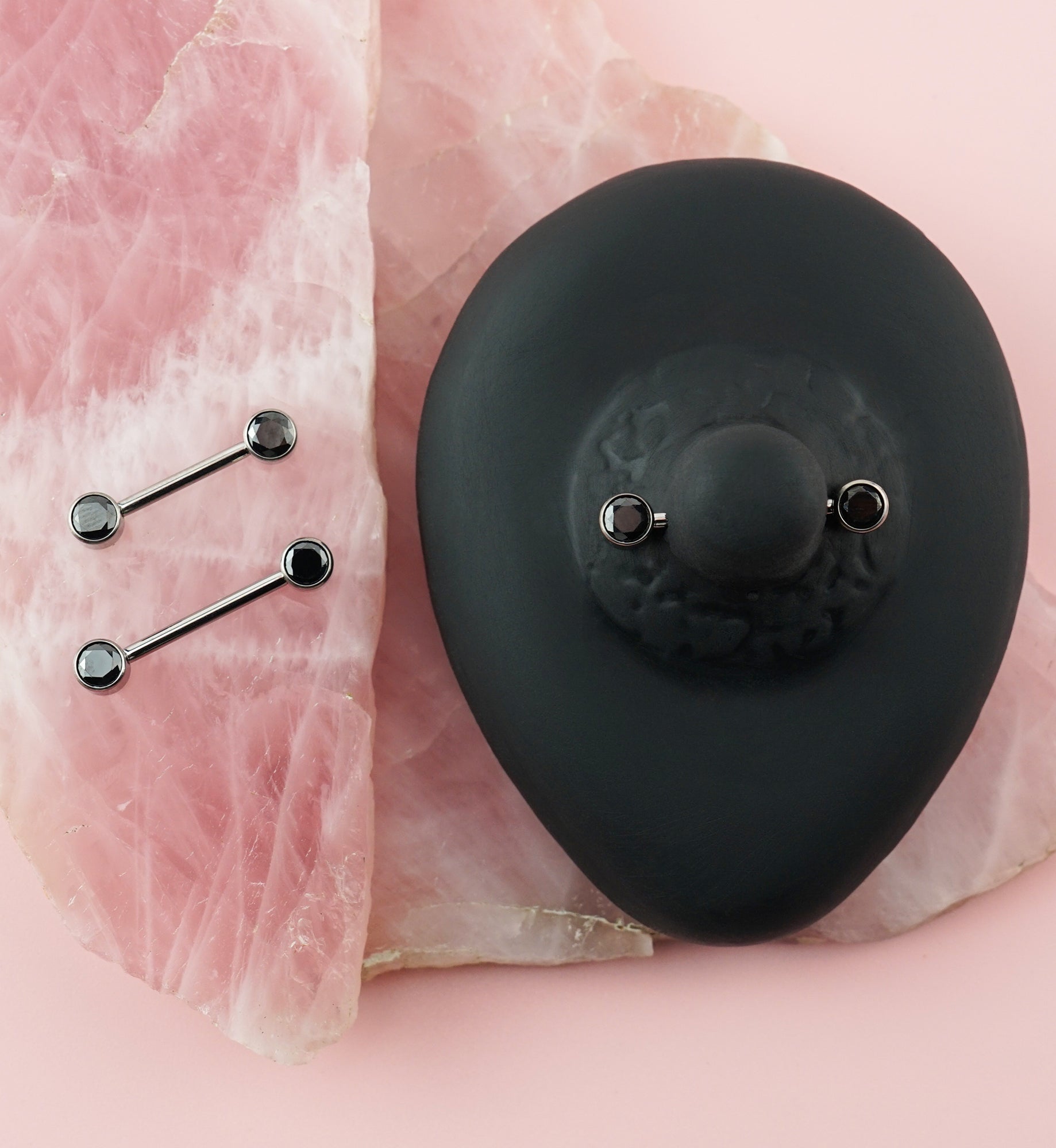14G Double Black CZ Titanium Internally Threaded Nipple Ring Barbell
