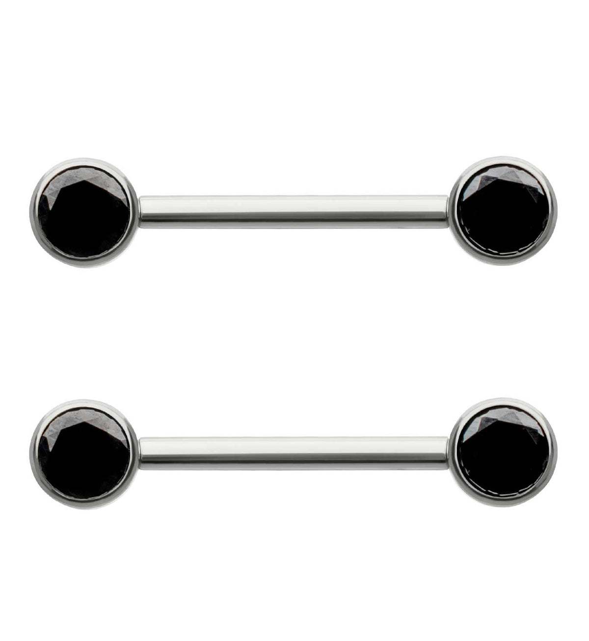 14G Double Black CZ Titanium Internally Threaded Nipple Ring Barbell