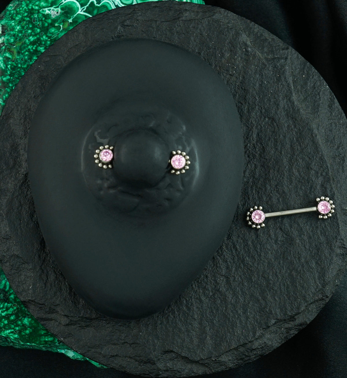 14G Encirc Double Pink CZ Titanium Nipple Ring Barbell