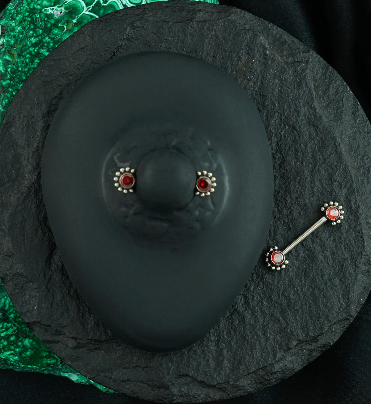 14G Encirc Double Red CZ Titanium Nipple Ring Barbell