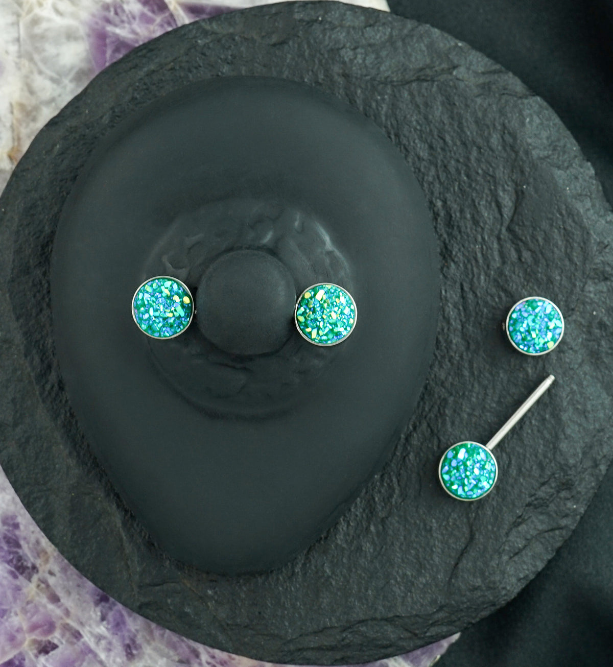 14G Green Druzy Nipple Ring Barbell
