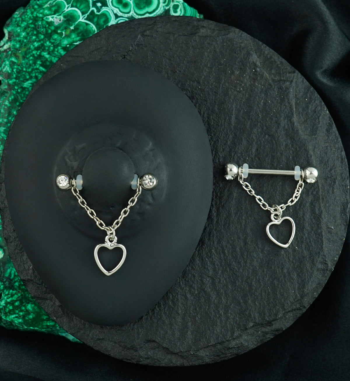 14G Heart Dangle Nipple Ring Barbell
