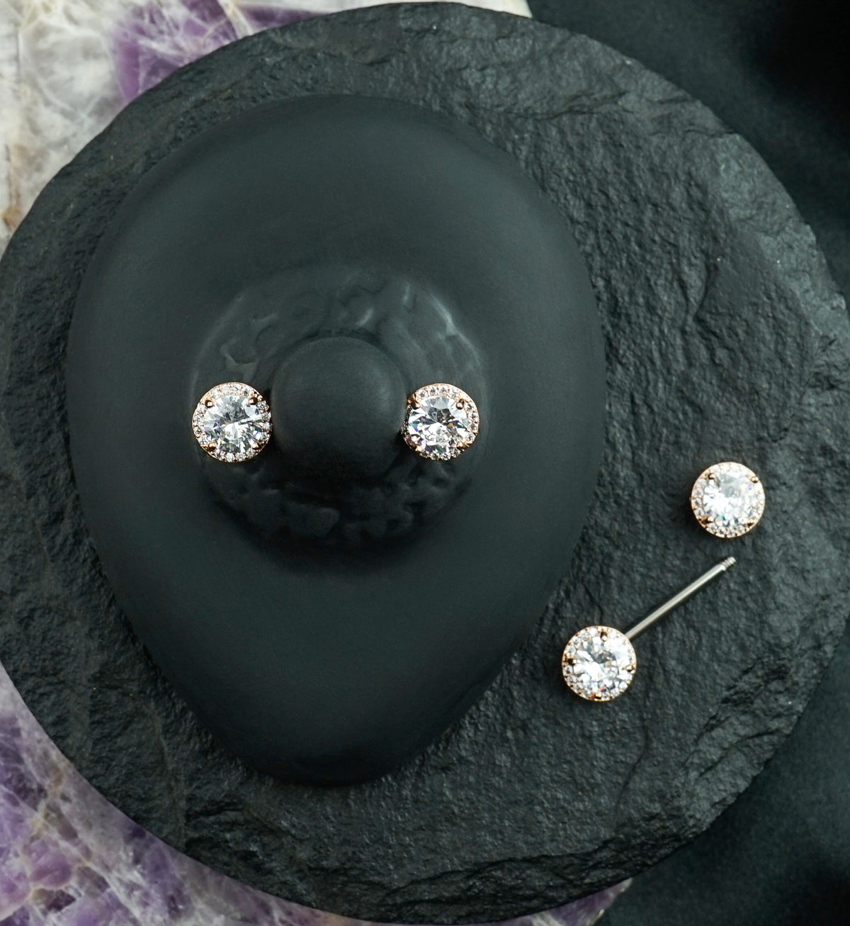 14G Rose Gold PVD Grand Zircon Nipple Ring Barbell