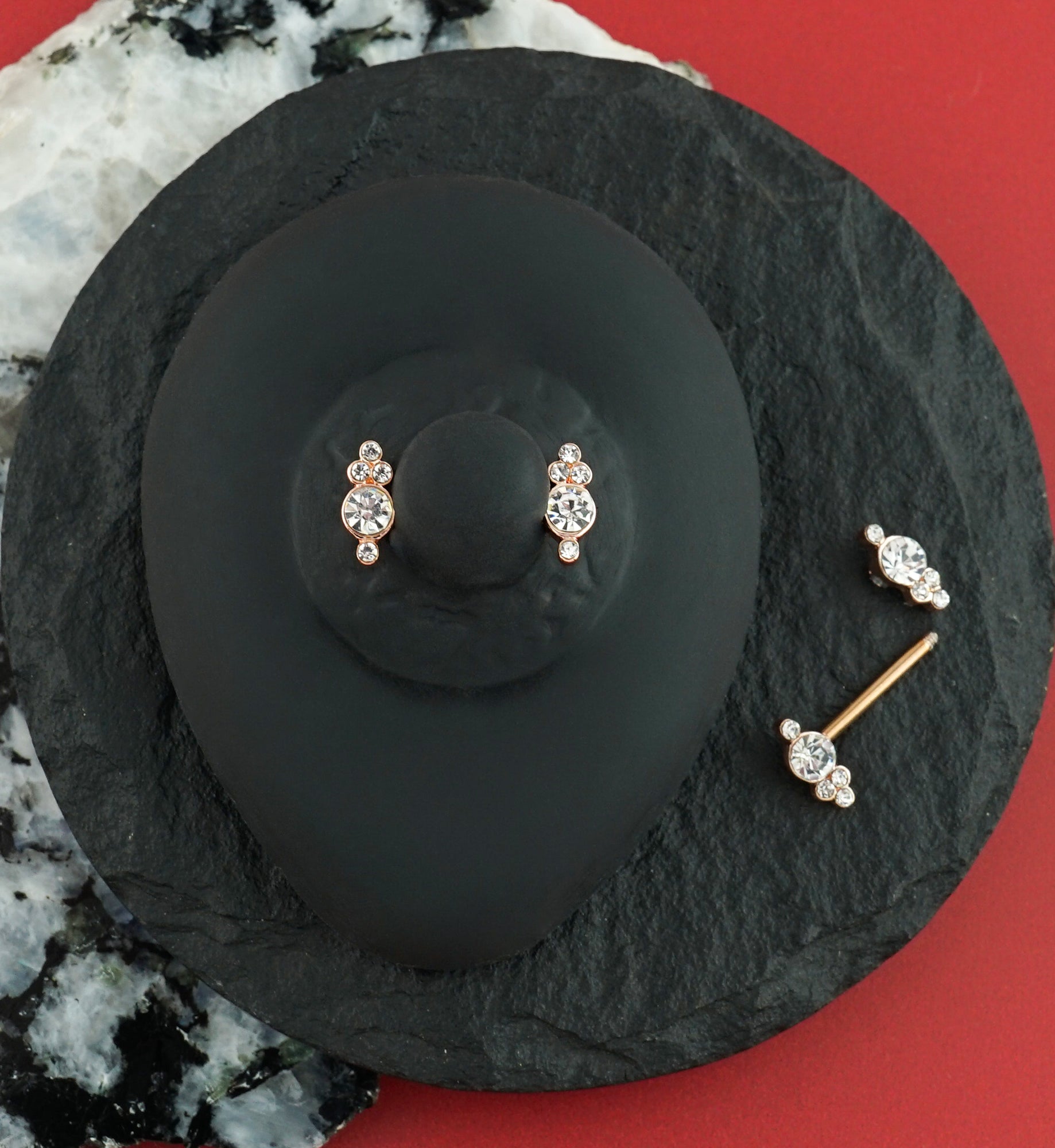 14G Rose Gold PVD Quate Nipple Ring Barbell