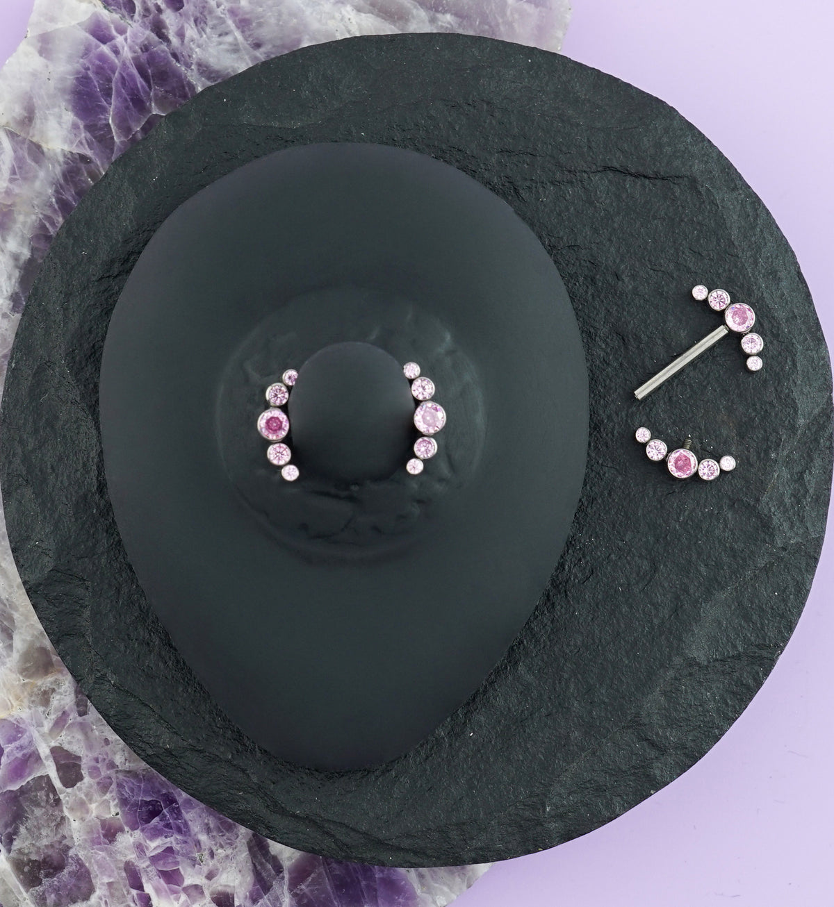 14G Truce Pink CZ Titanium Nipple Ring Barbell