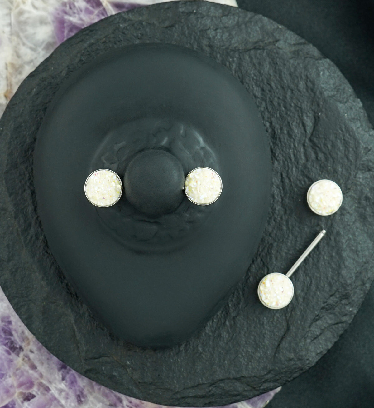 14G White Druzy Nipple Ring Barbell
