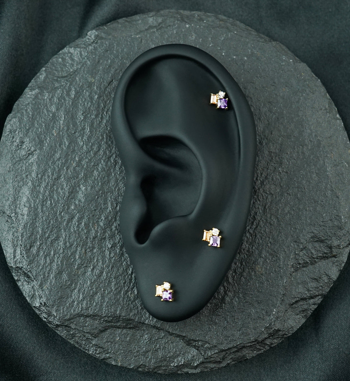14kt Gold Amethyst and Champagne CZ Amalgam Threadless Top