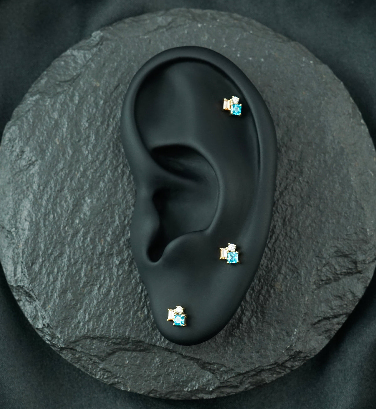 14kt Gold Aqua and Champagne CZ Amalgam Threadless Top