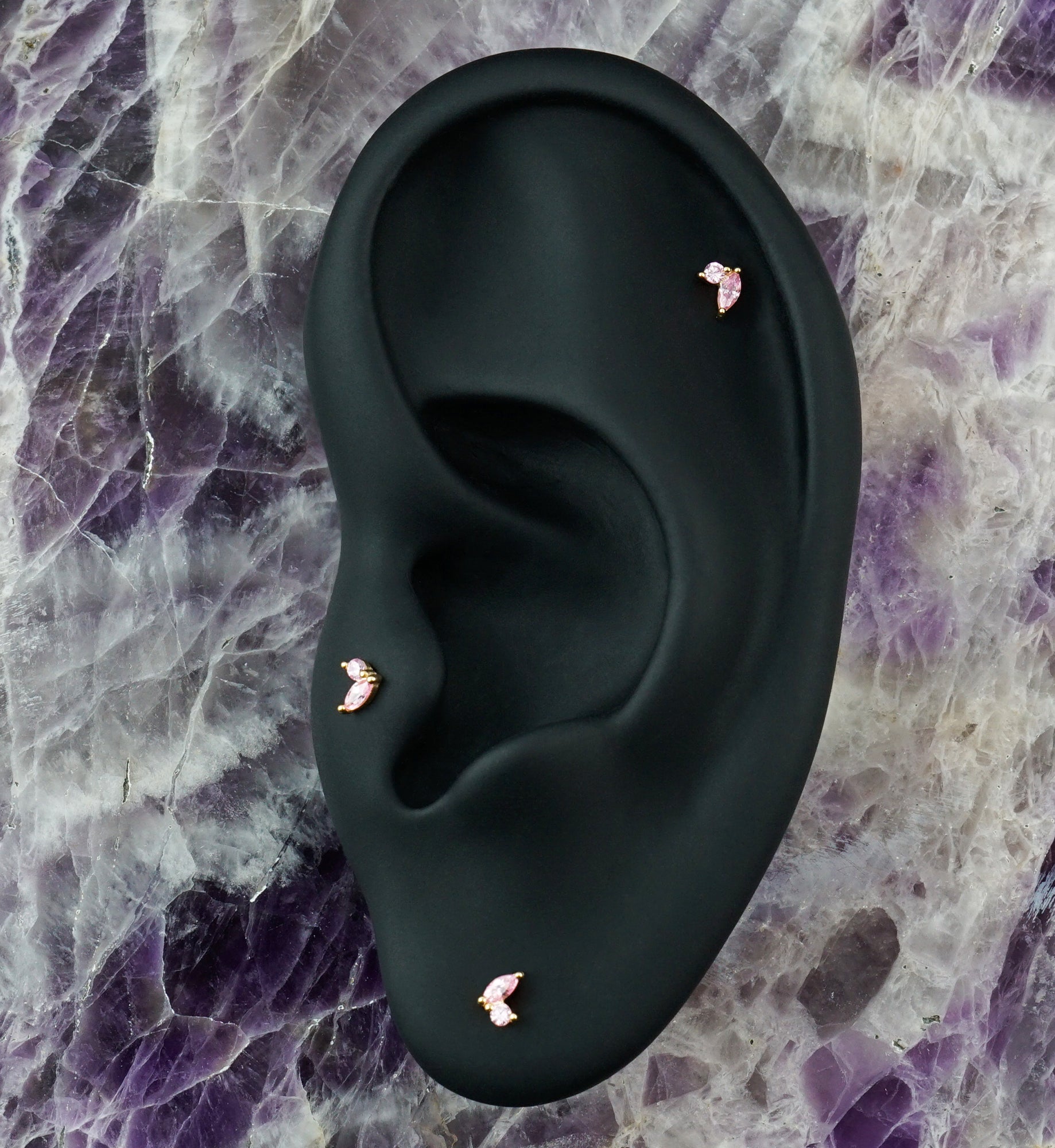 14kt Gold Budding Pink CZ Threadless Top