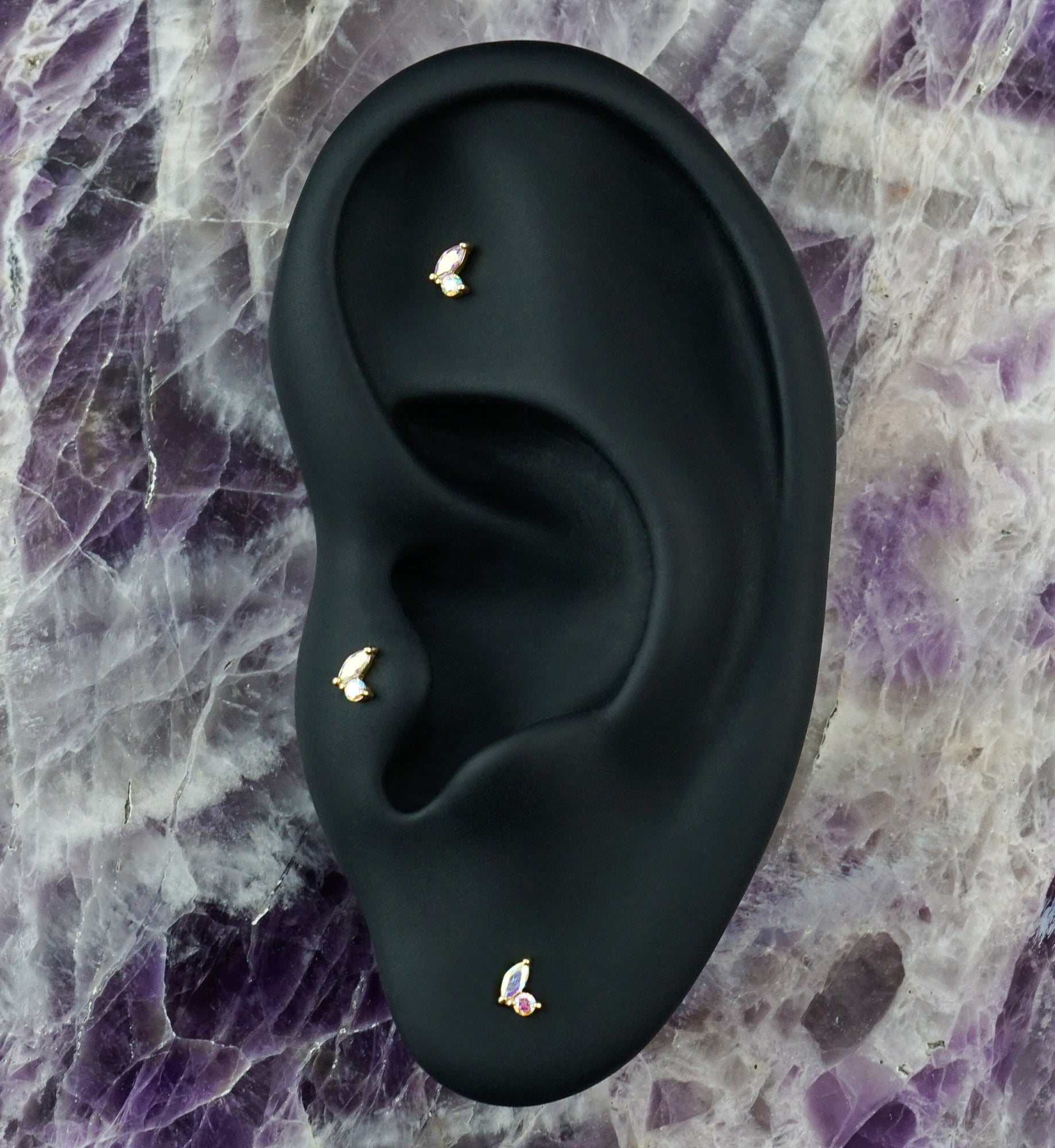 14kt Gold Budding Rainbow Aurora CZ Threadless Top