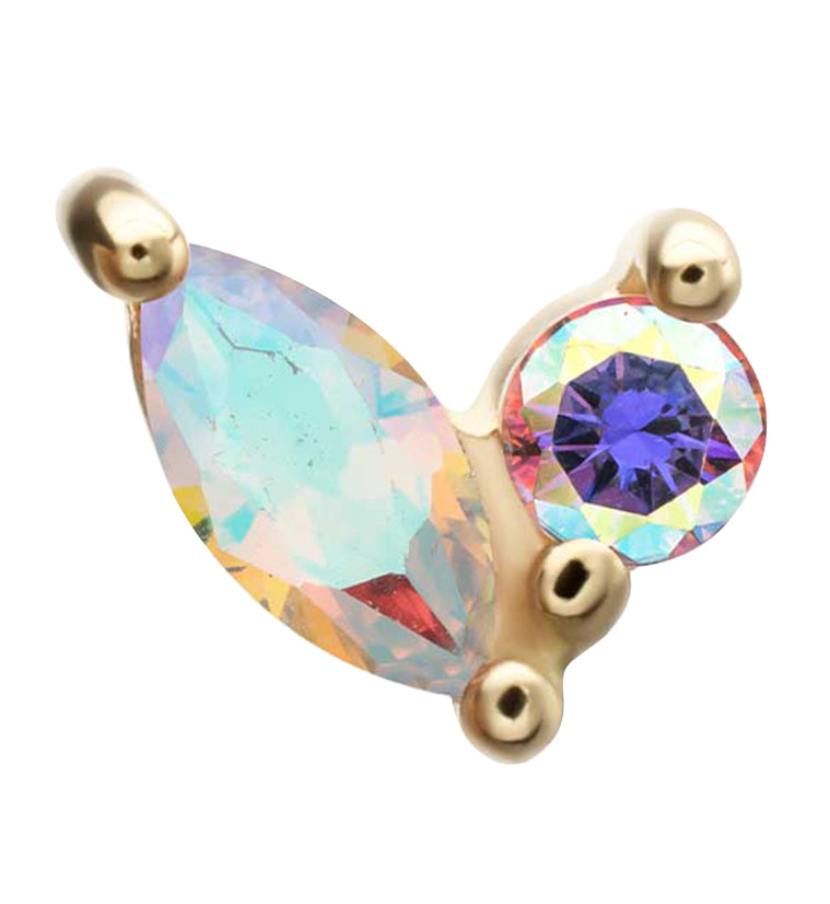 14kt Gold Budding Rainbow Aurora CZ Threadless Top