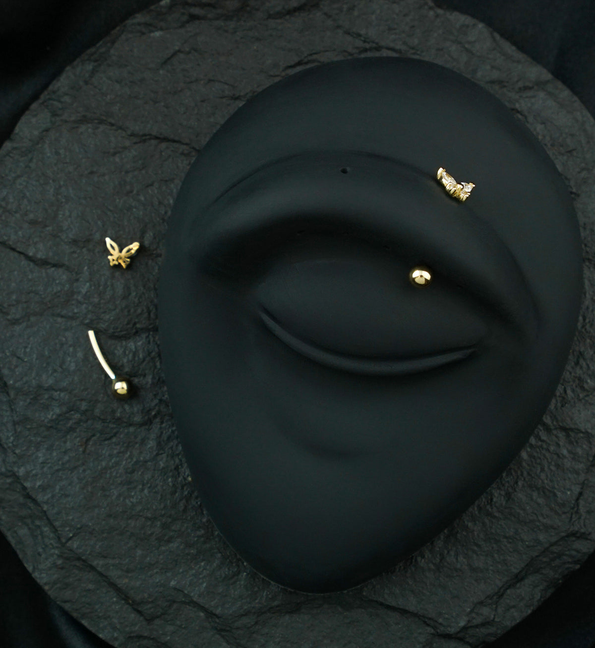 14kt Gold Butterfly Clear CZ Threadless Curved Barbell