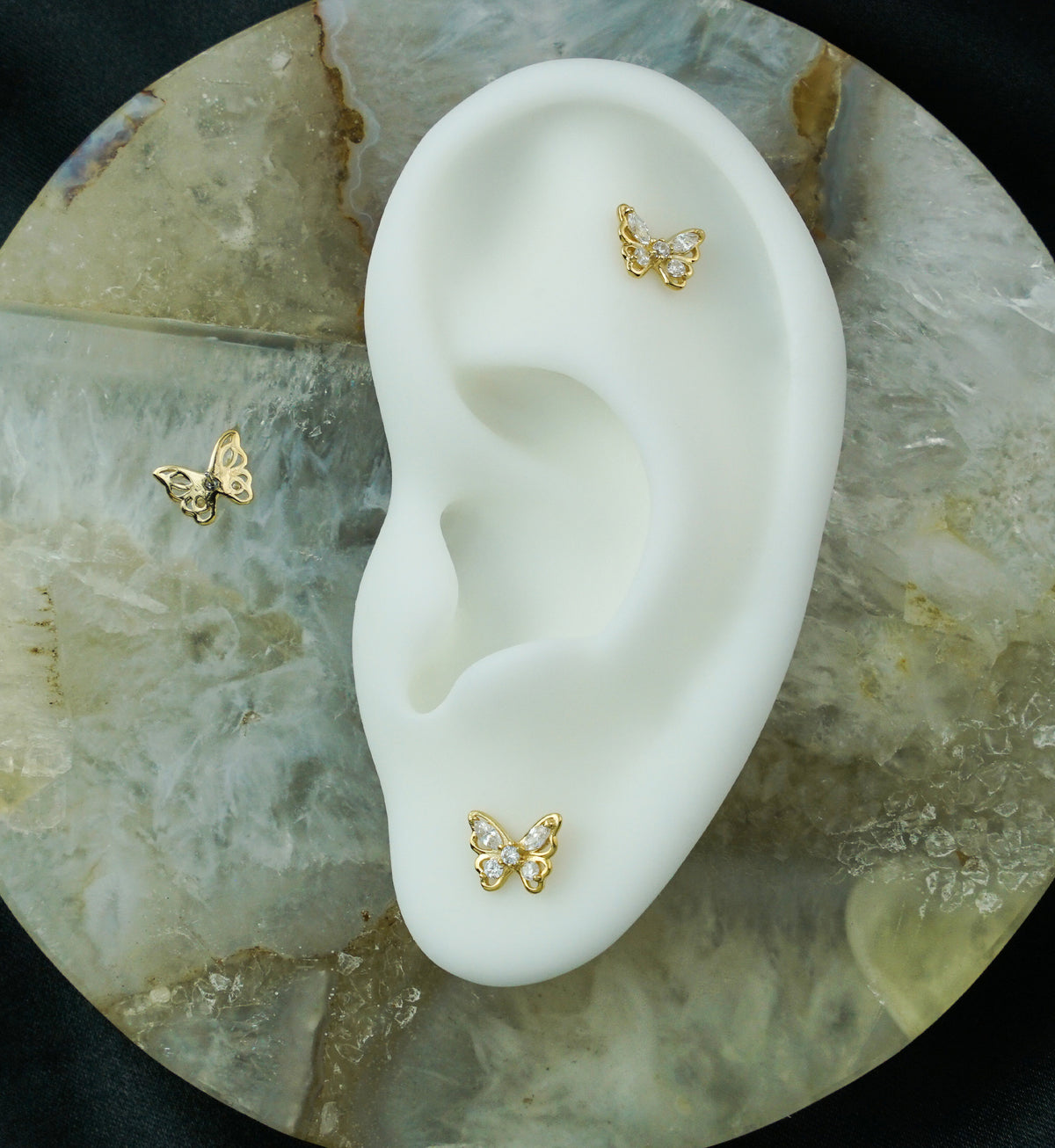14kt Gold Butterfly Frame Clear CZ Threadless Top