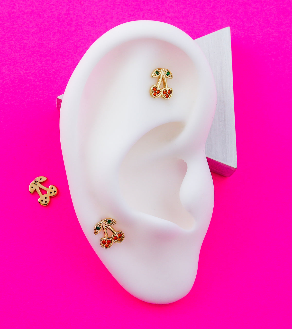 14kt Gold Cherries Red CZ Threadless Top
