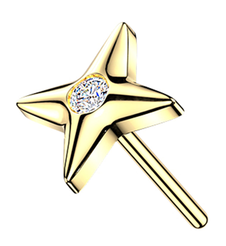14kt Gold Compass Star Lab Grown Diamond Threadless Top