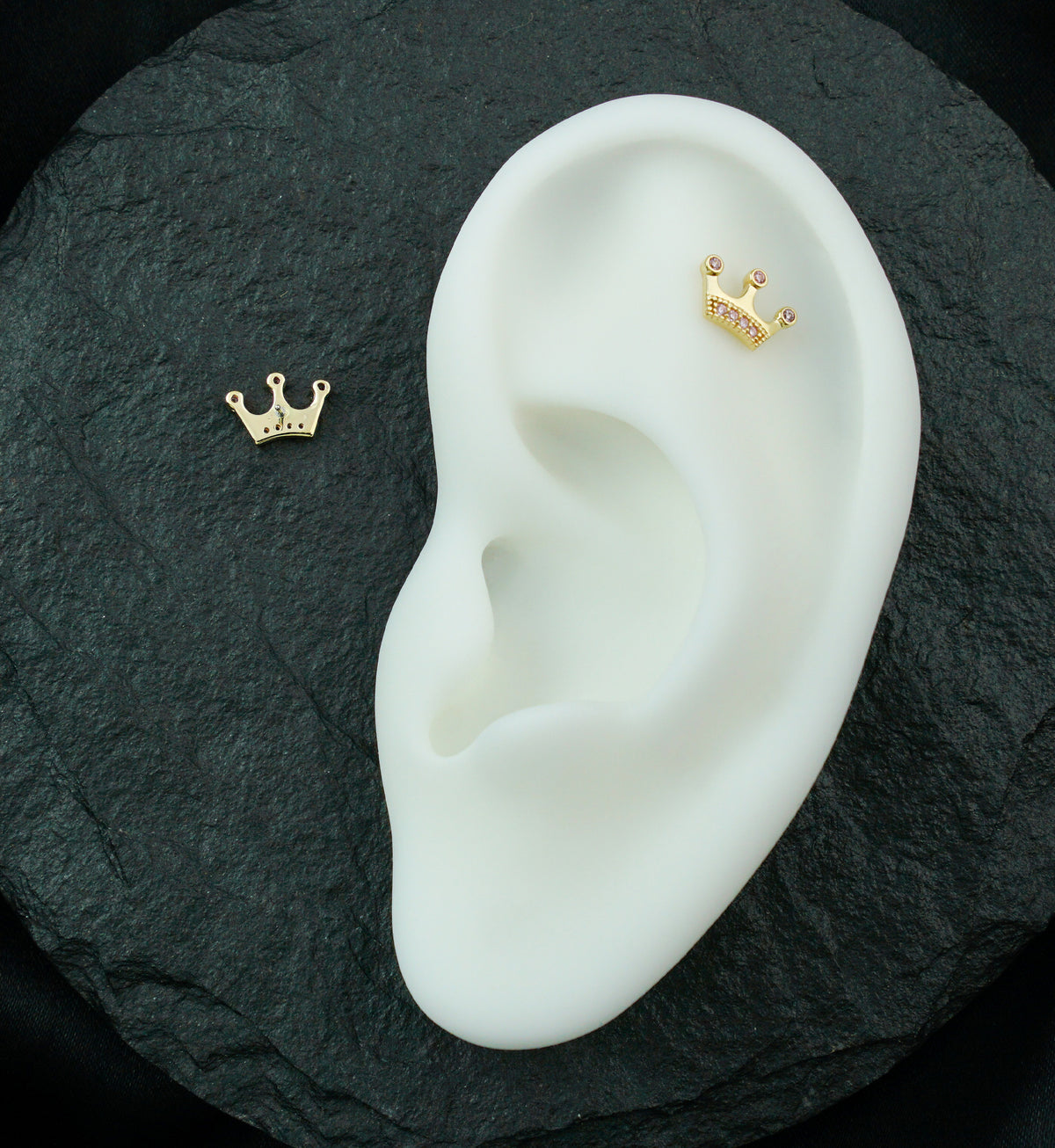 14kt Gold Crown Pink CZ Threadless Top