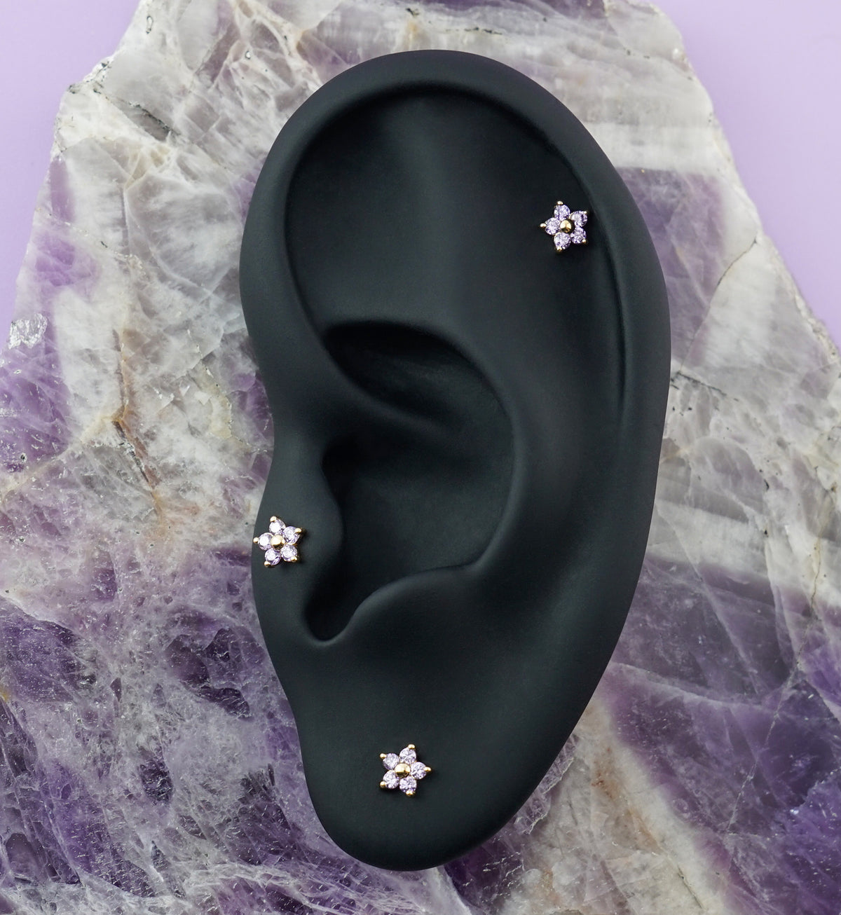 14kt Gold Daisy Amethyst CZ Threadless Top