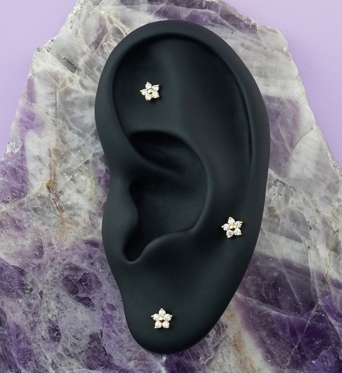 14kt Gold Daisy Clear CZ Threadless Top