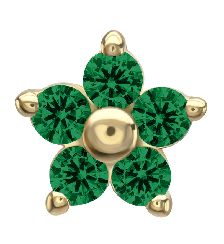 14kt Gold Daisy Emerald Green CZ Threadless Top