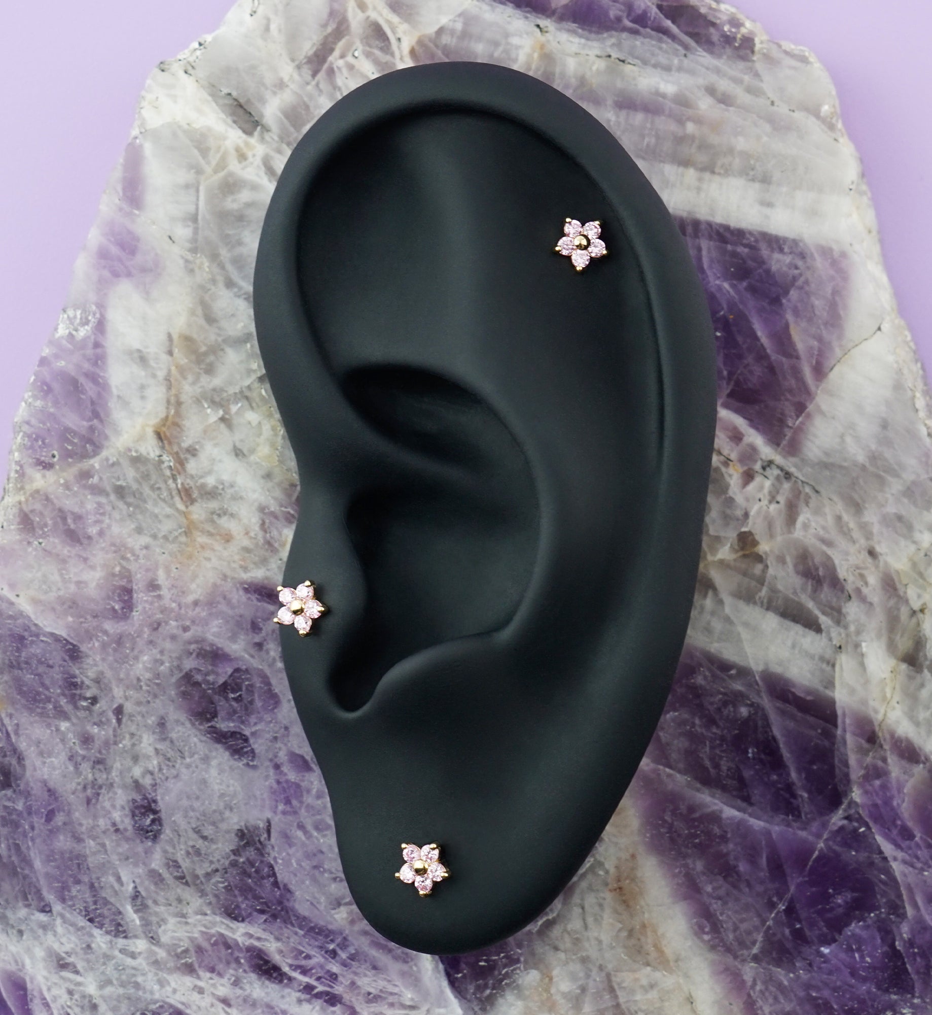 14kt Gold Daisy Pink CZ Threadless Top