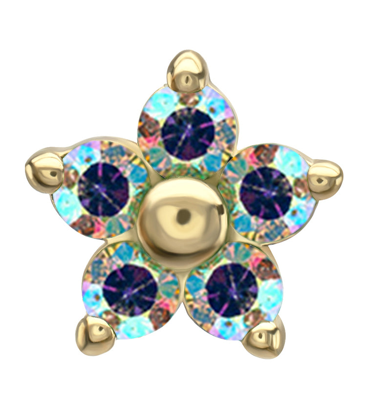 14kt Gold Daisy Rainbow Aurora CZ Threadless Top