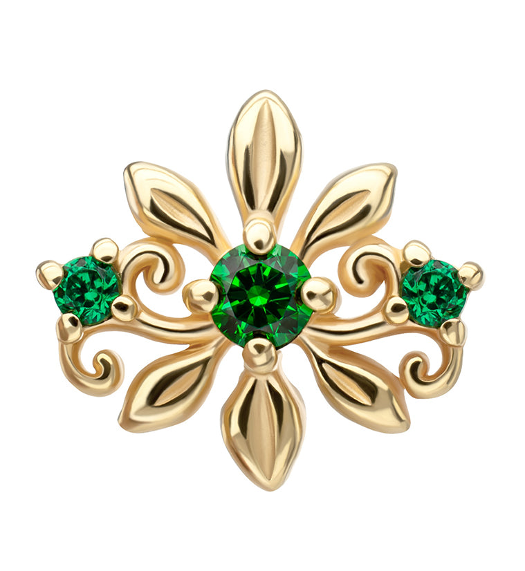 14kt Gold Damask Emerald CZ Threadless Top
