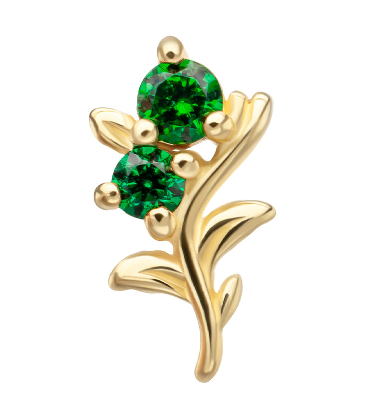 14kt Gold Double Bloom Emerald CZ Threadless Top