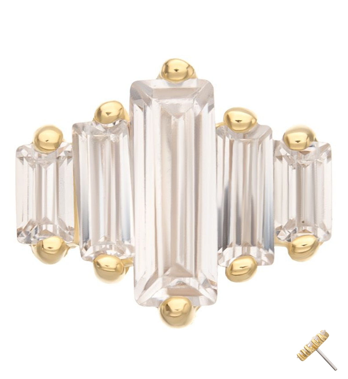 14kt Gold Geometric Baguette CZ Threadless Top