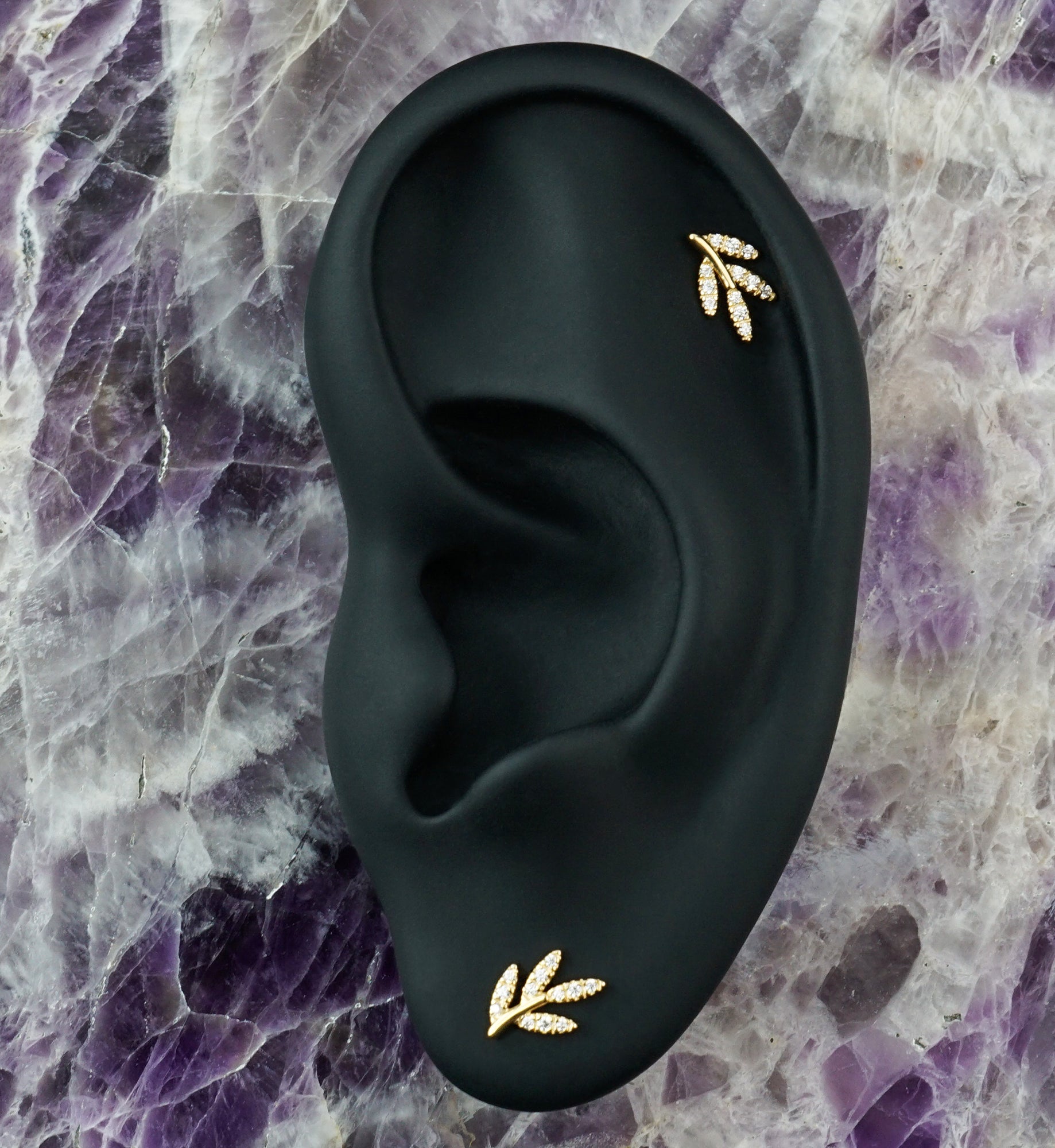 14kt Gold Gilded Branch Clear CZ Threadless Top
