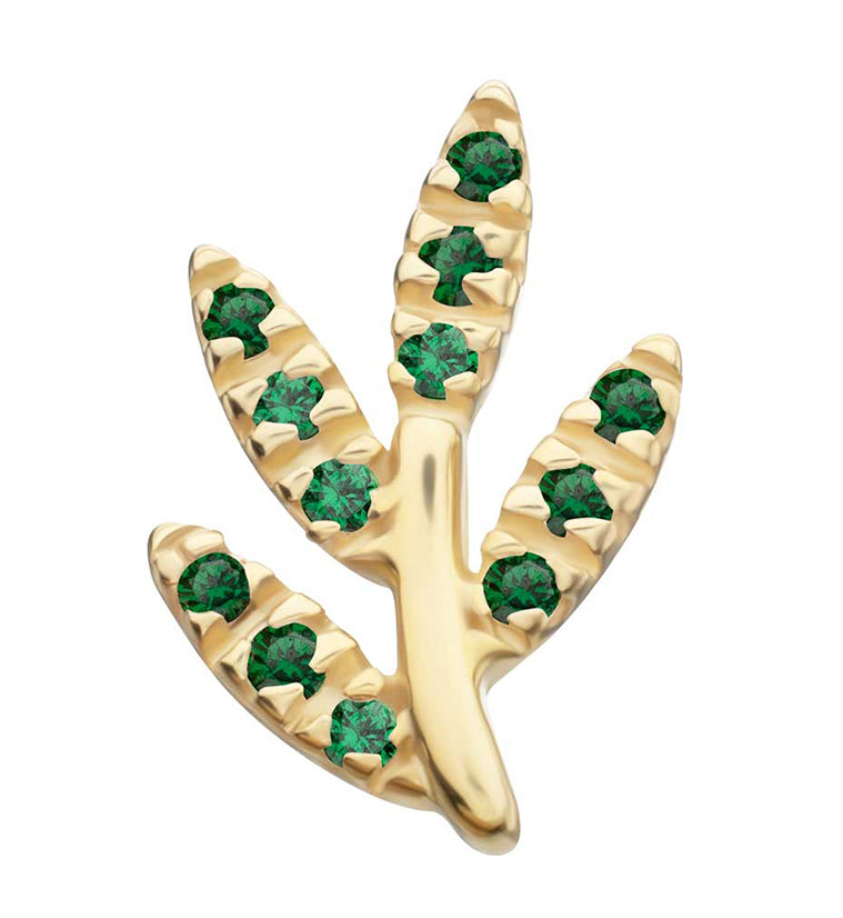 14kt Gold Gilded Branch Emerald CZ Threadless Top
