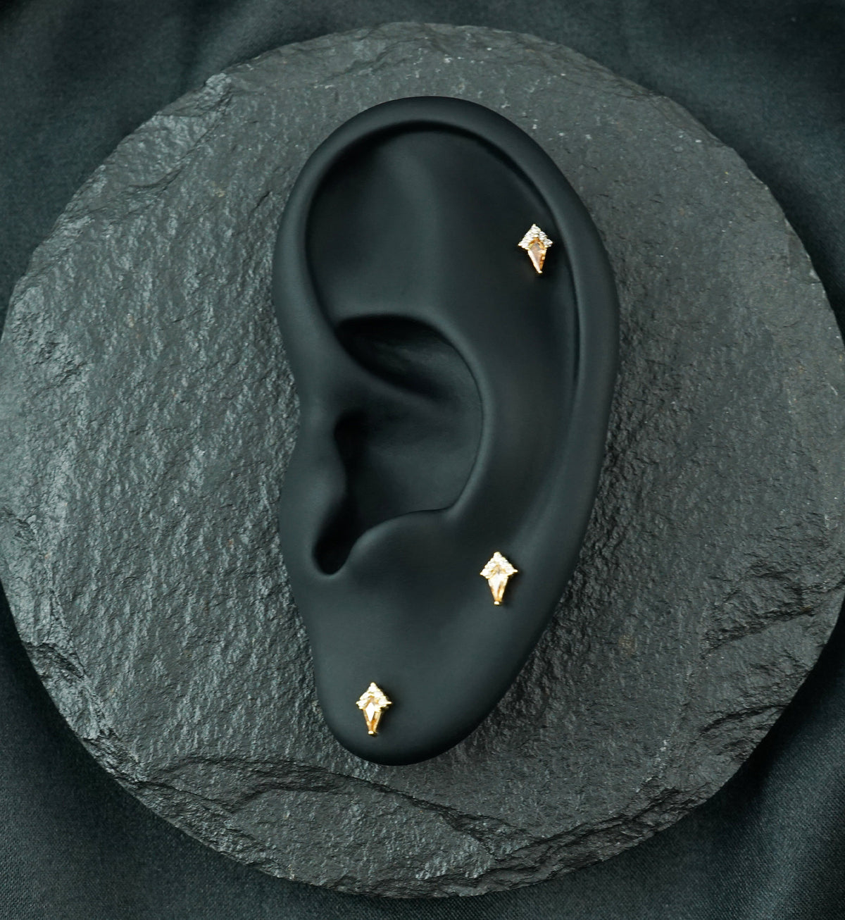 14kt Gold Harlequin Champagne CZ Threadless Top
