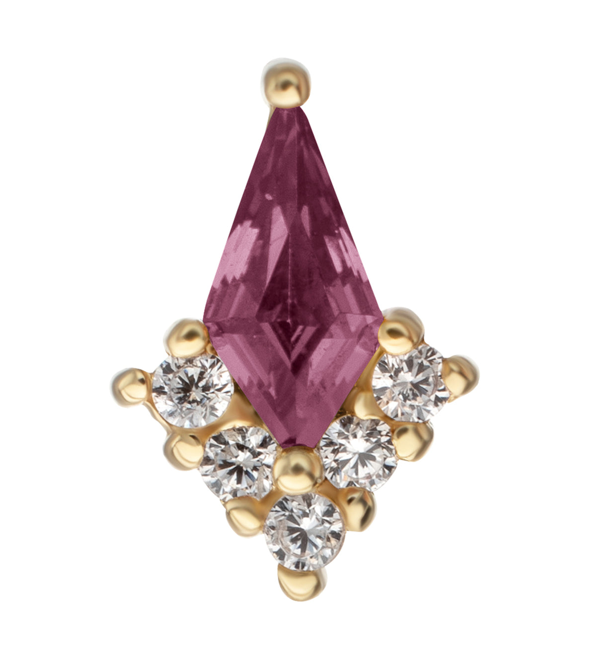 14kt Gold Harlequin Pink CZ Threadless Top