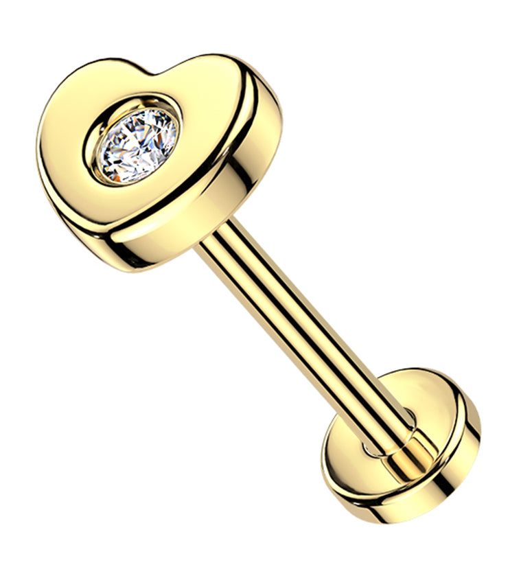 14kt Gold Heart Center Lab Grown Diamond Threadless Labret