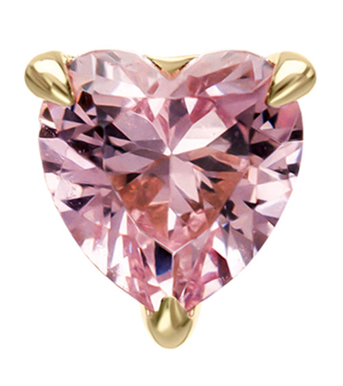 14kt Gold Heart Pink CZ Threadless Top