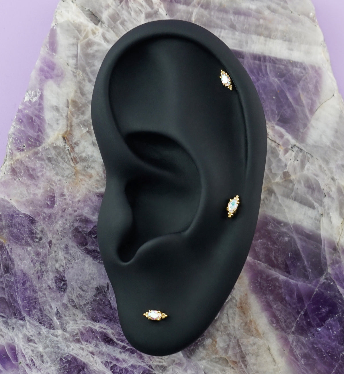 14kt Gold Heirloom Rainbow Aurora CZ Threadless Top