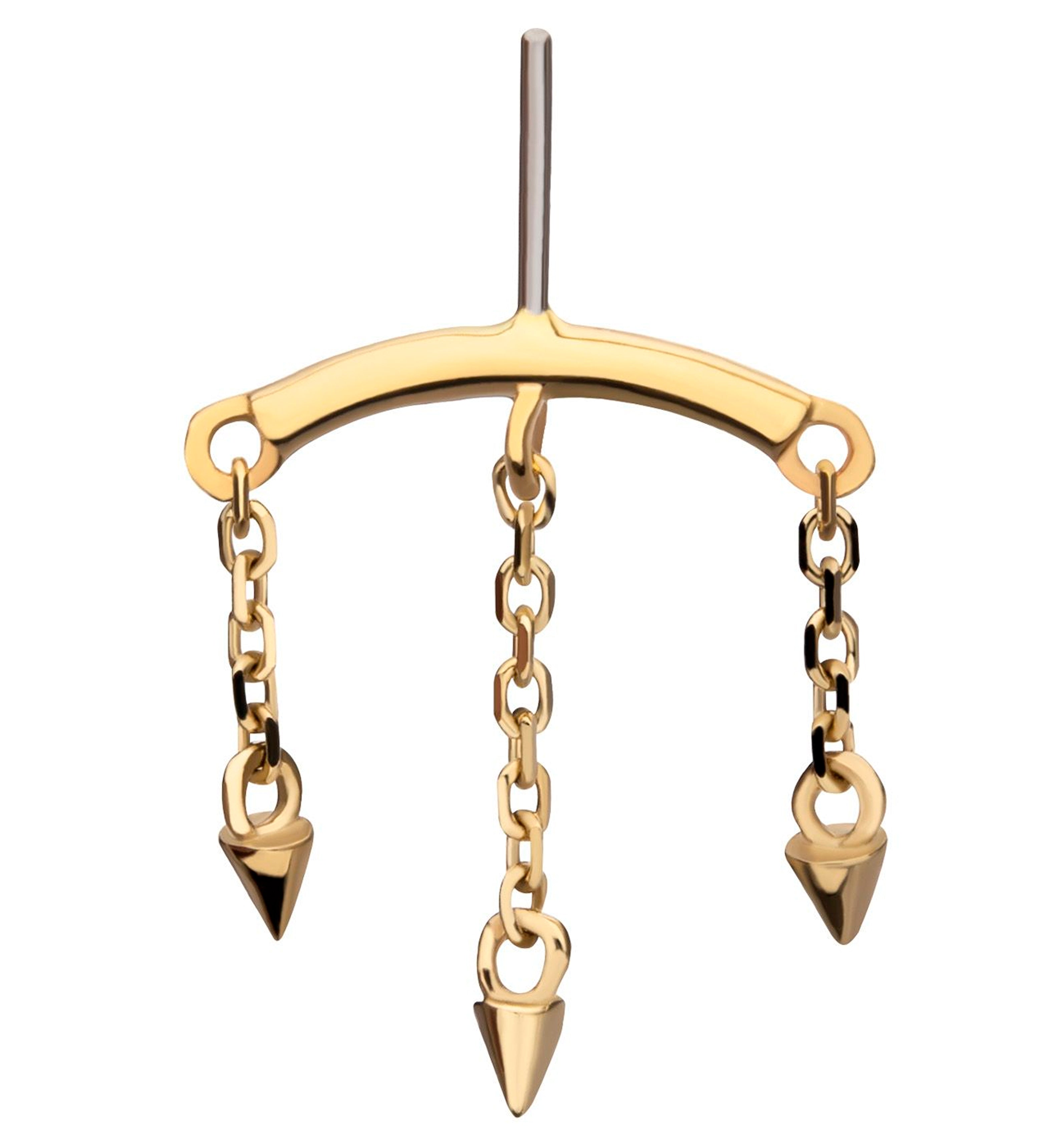 14kt Gold Hidden Curved Bar Triple Spike Dangle Threadless Top