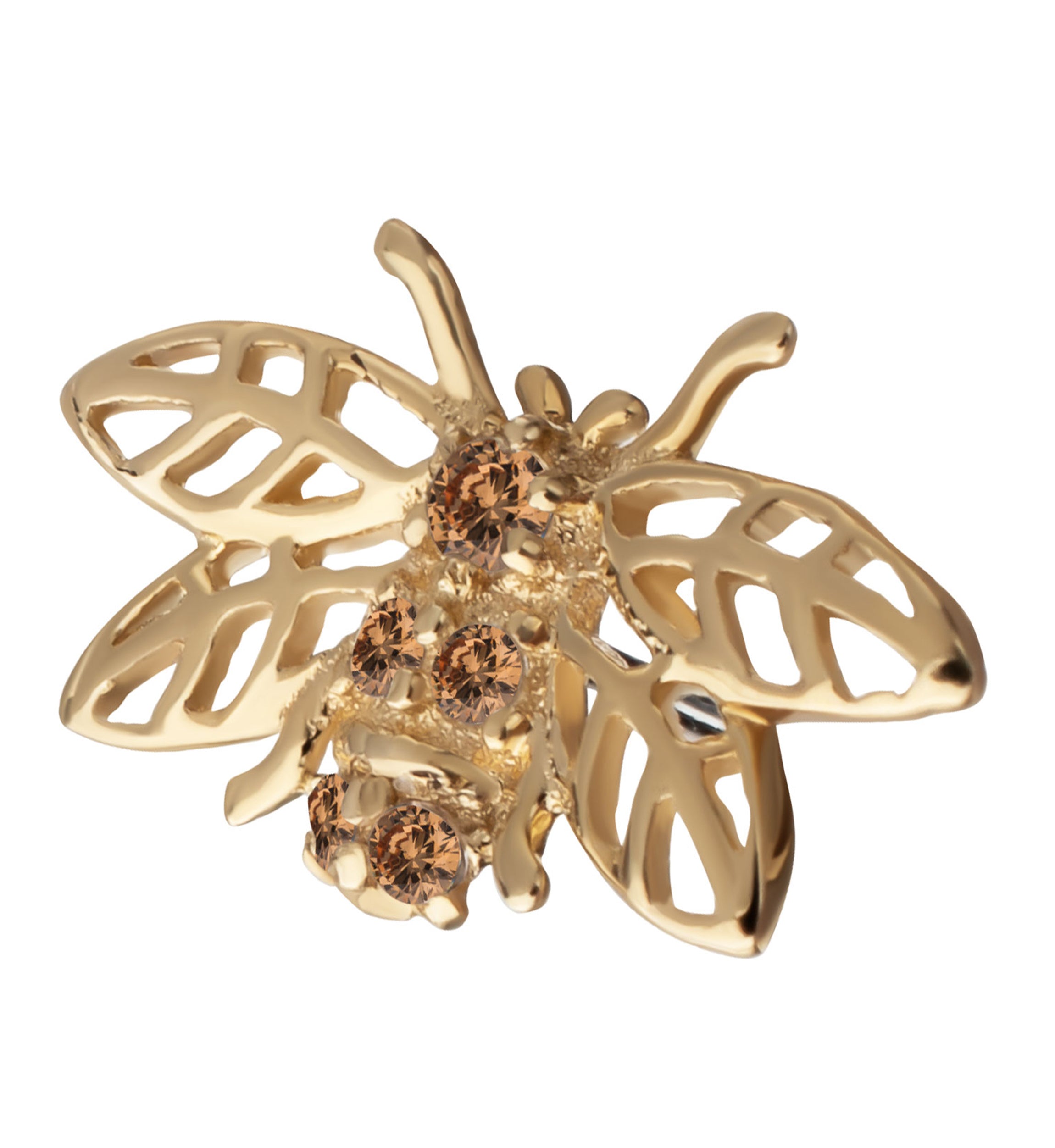 14kt Gold Honeybee Champagne CZ Threadless Top