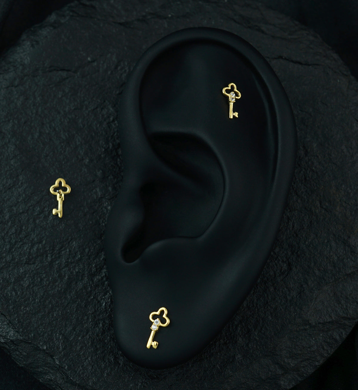 14kt Gold Key Clear CZ Threadless Top
